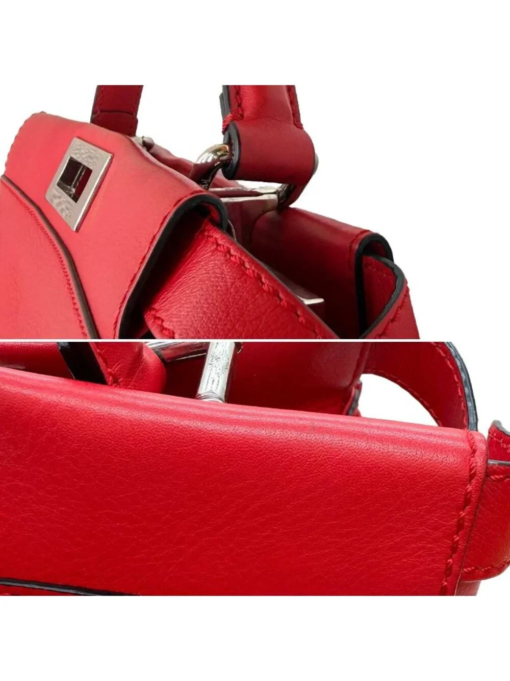 Fendi Peekaboo Shoulder Bag Leather Red Selleria